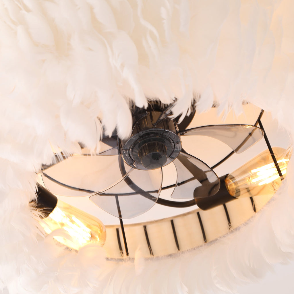 20" Feather-Dressed Caged Ceiling Fan with Remote