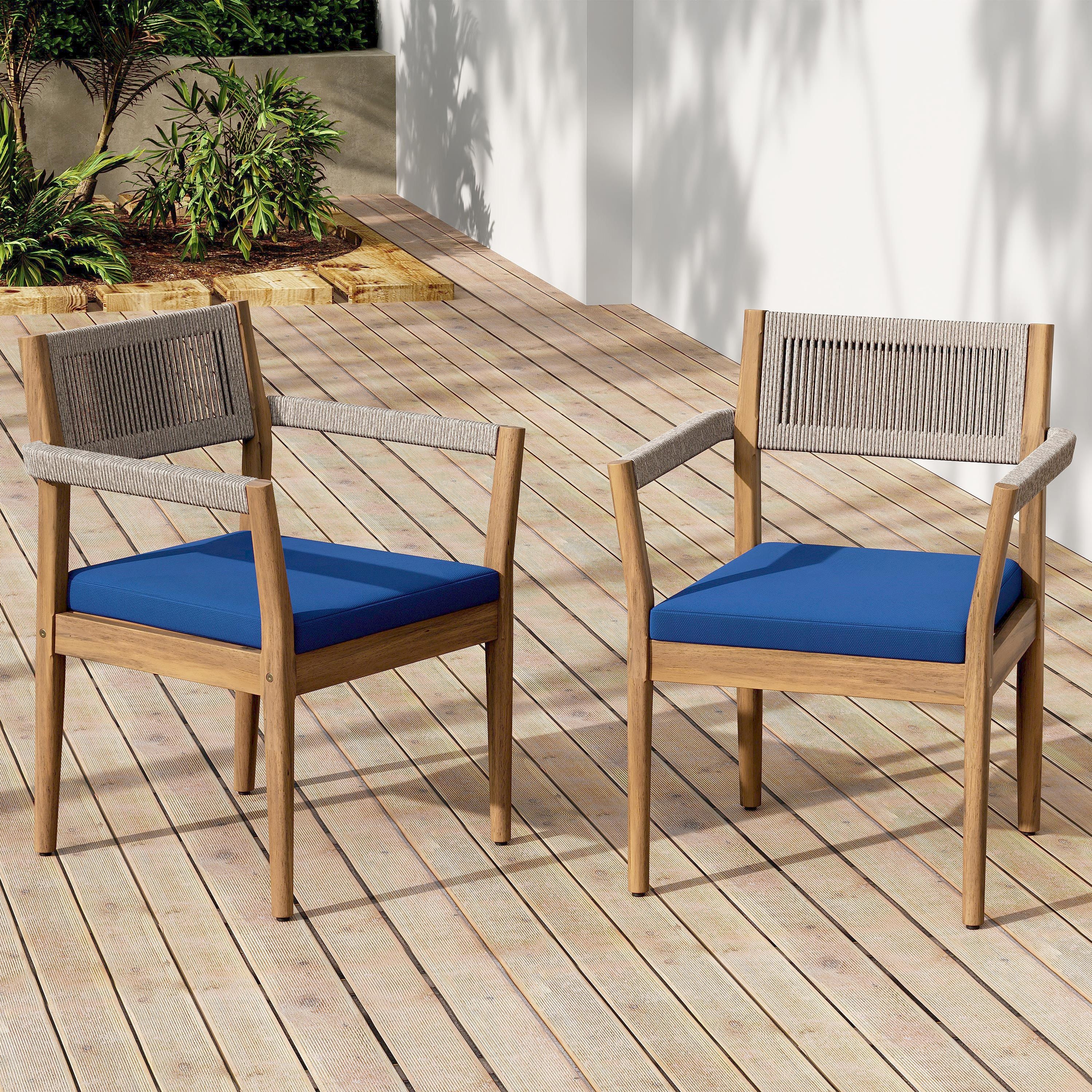 Braided Acacia Wood Outdoor Dining Chairs Set of 2