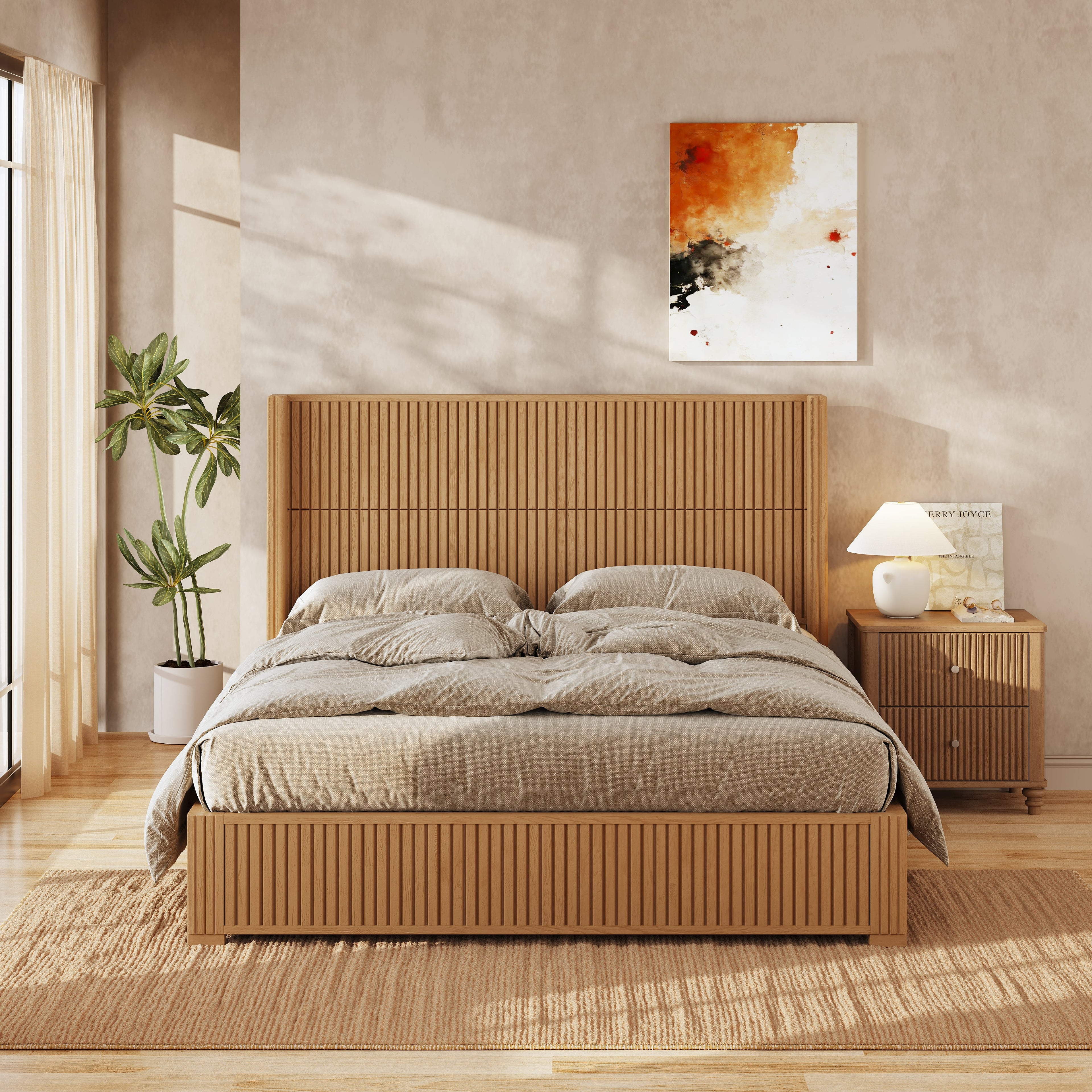 Solid Wood Platform Bed Frame with Headboard