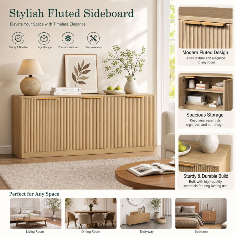Natural Wood Sideboard Cabinet