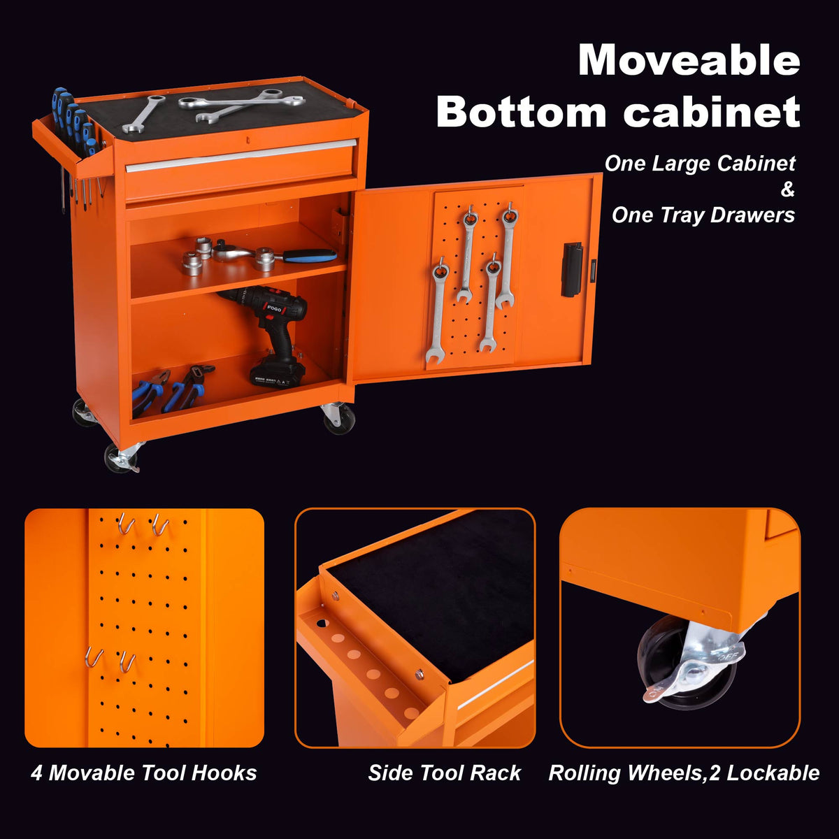 5-Drawer Rolling Tool Storage Cabinet with Detachable Top Tool Box
