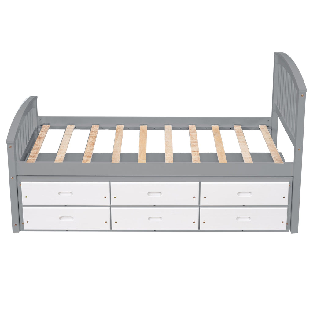 Twin Size Platform Storage Bed with 6 Drawers, Grey