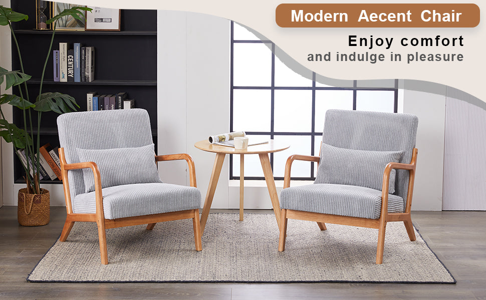 Mid-Century Modern Accent Chair with Solid Wood Frame