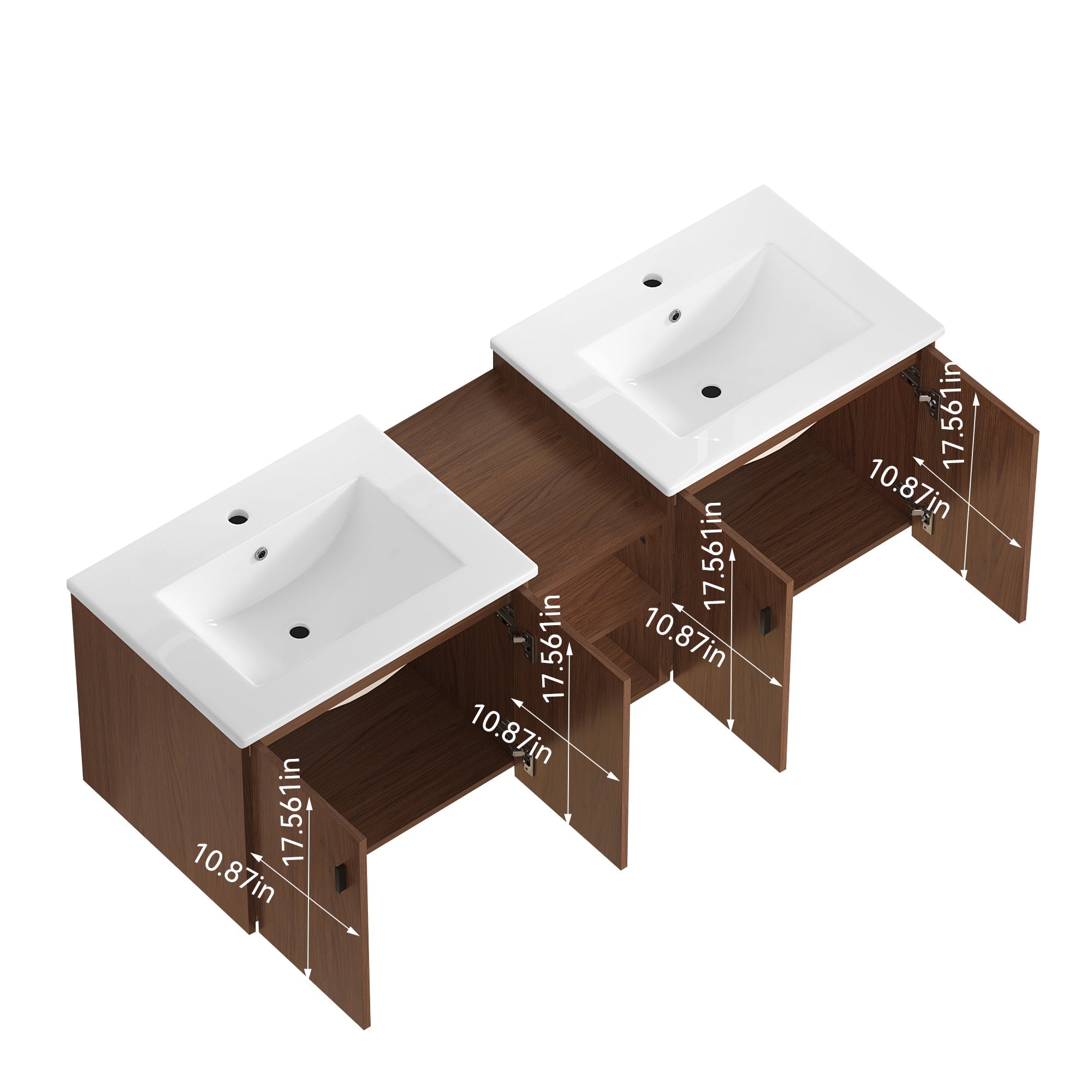 60in Reddish Brown Bathroom Vanity with Soft Close Doors