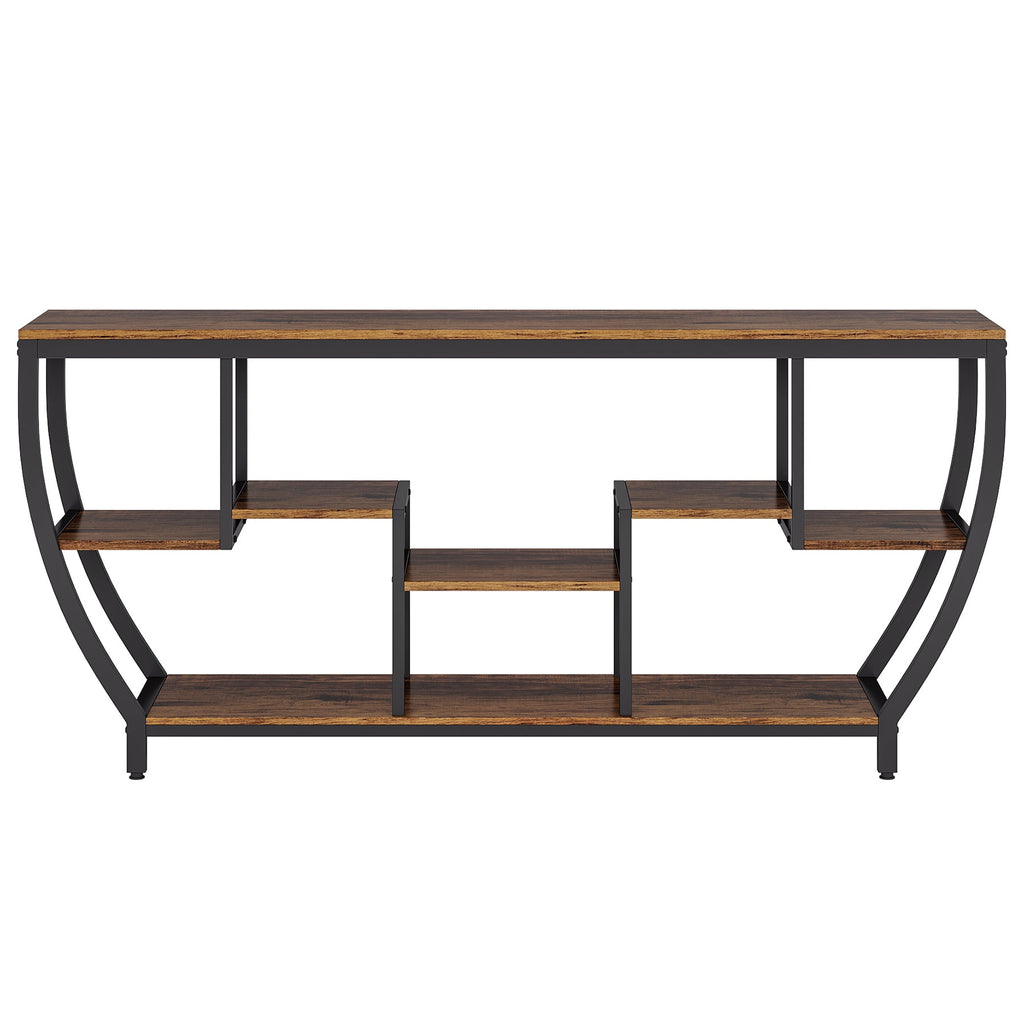 70.9” Industrial Console Sofa Table with 7-Tier Storage Shelves