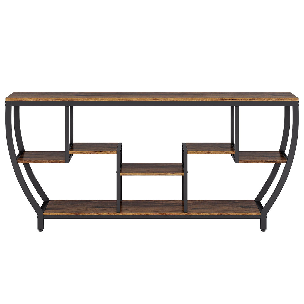 70.9” Industrial Console Sofa Table with 7-Tier Storage Shelves