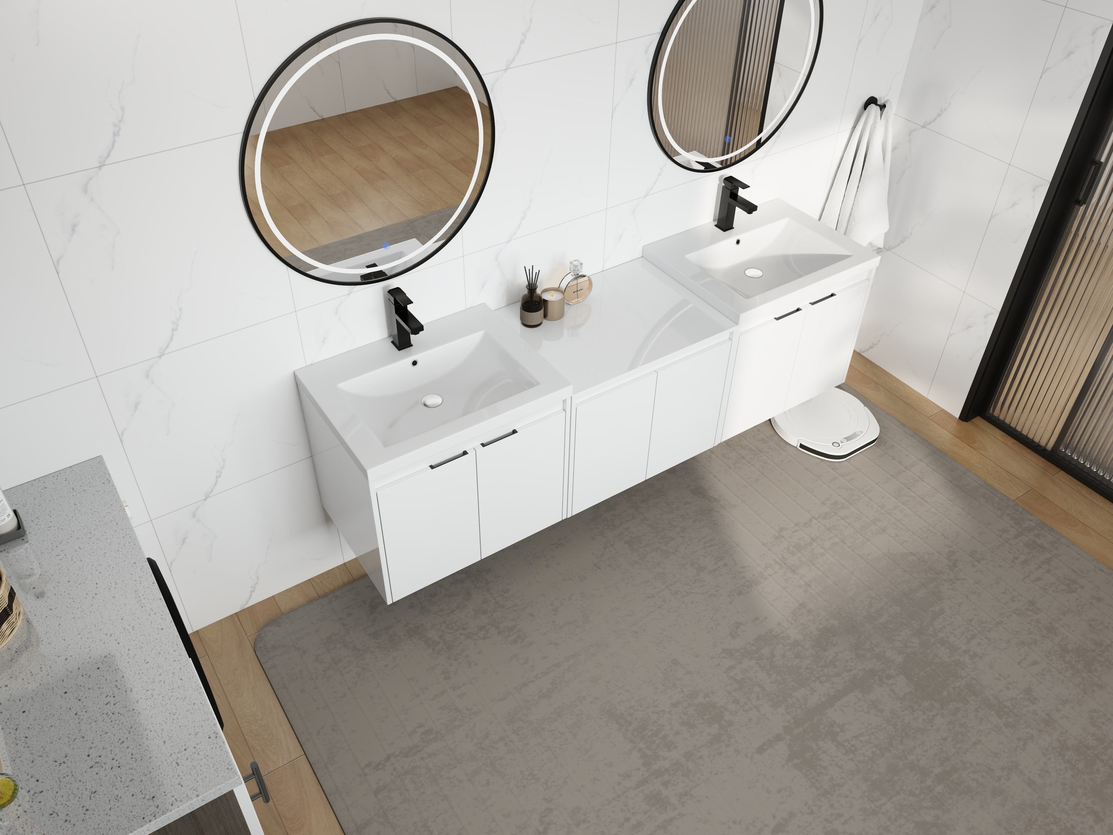 Stylish 72" Bathroom Vanity With Resin Sink