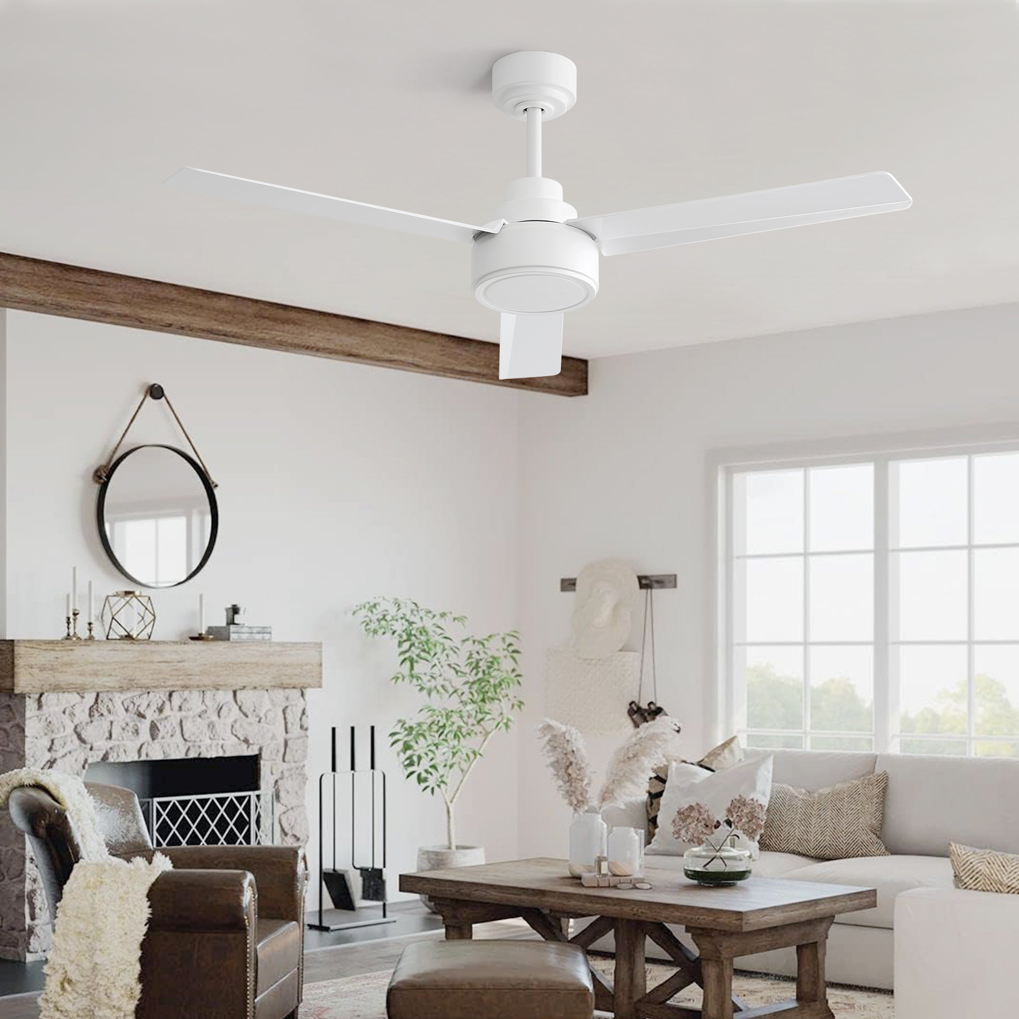 52" Ceiling Fan Without Light, 3 ABS Blades with Remote Control