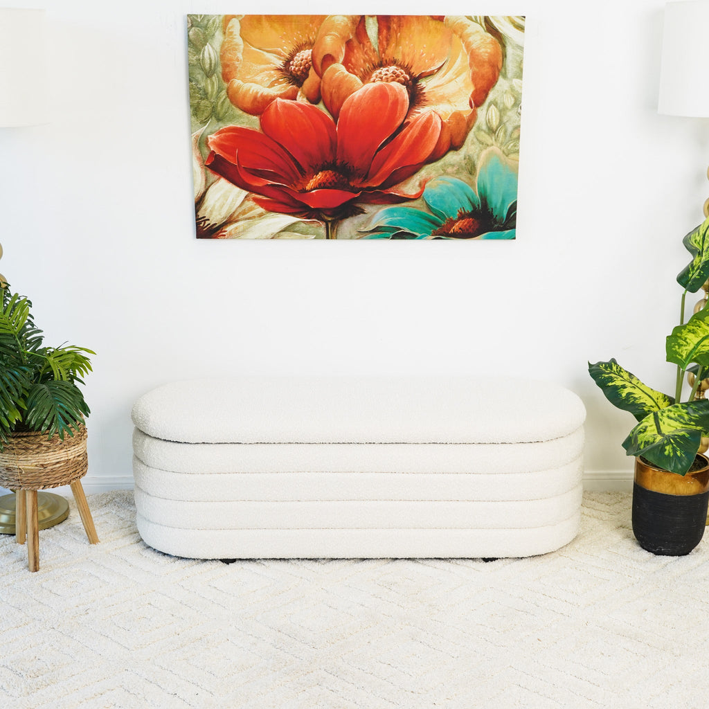 Cabana White Boucle Bench