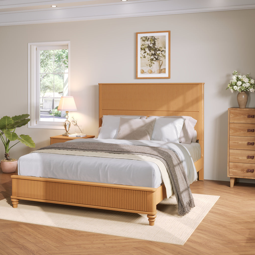 Solid Wood Bed Frame with Tall Headboard