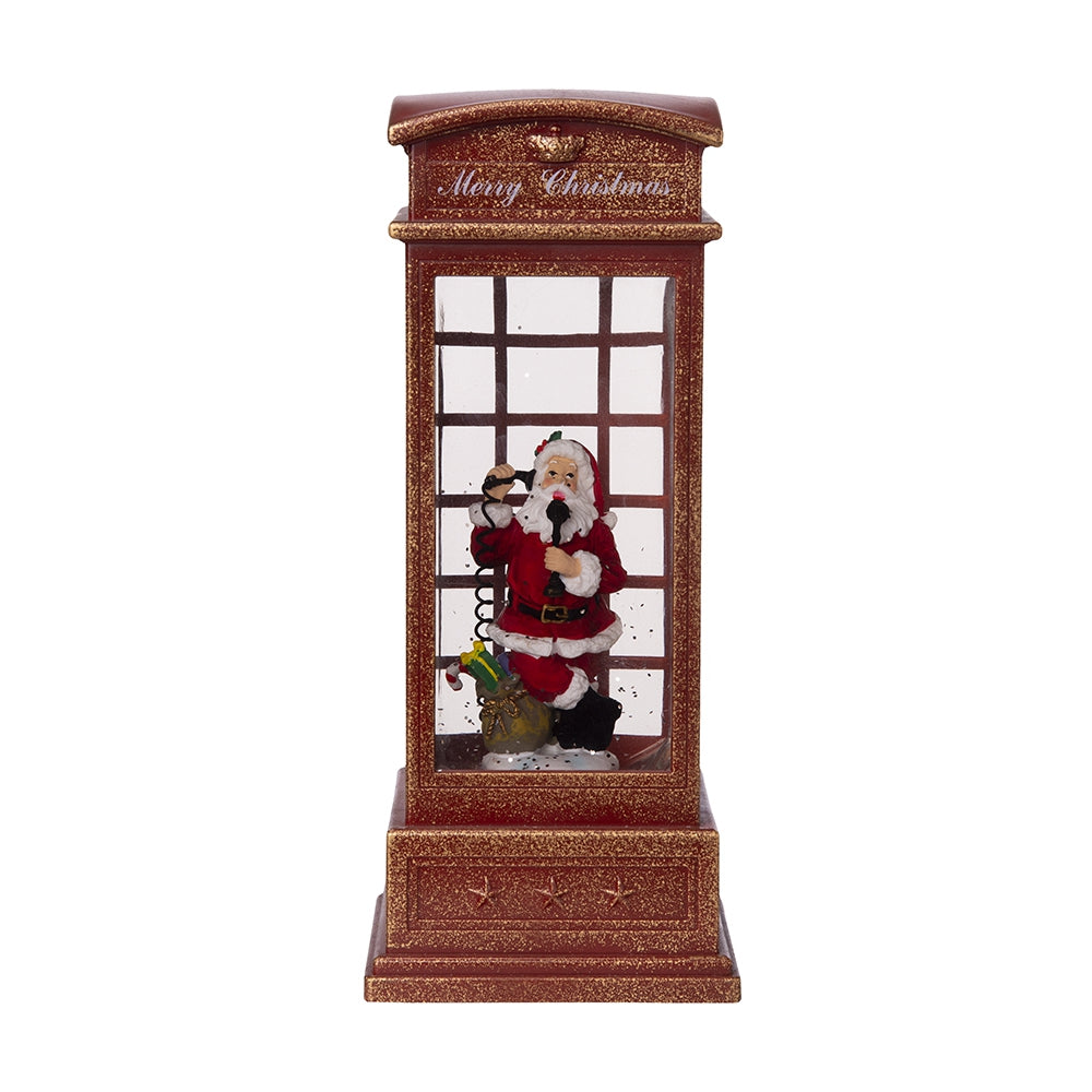 4x4x10"H Christmas Lighted Water Spinning Phone Booth With Santa