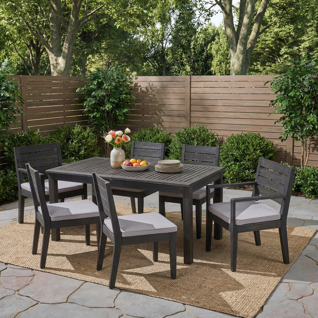 Outdoor Acacia Wood 7 Piece Expandable Dining Set