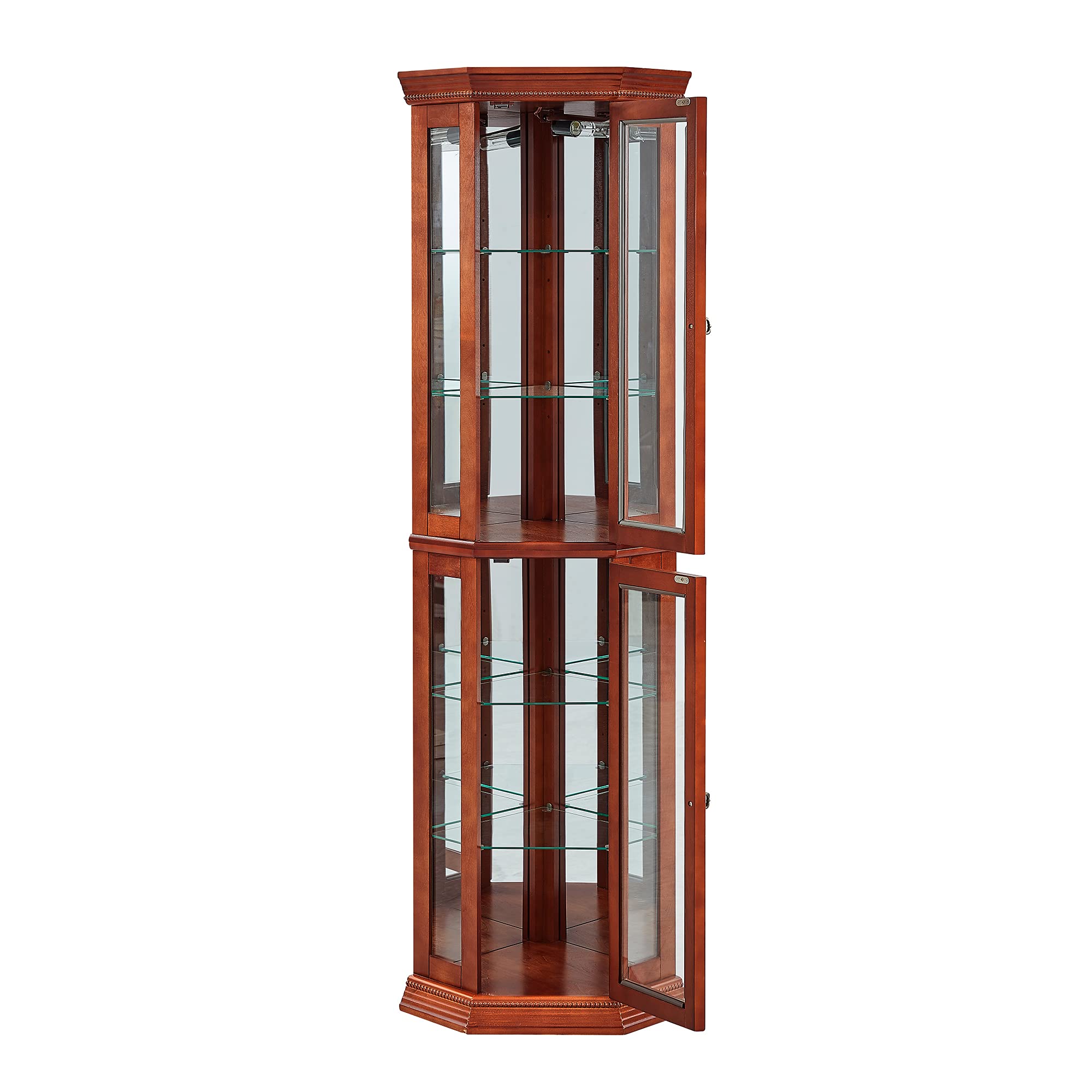 Corner Curio Cabinet with Adjustable Glass Shelves and Lights