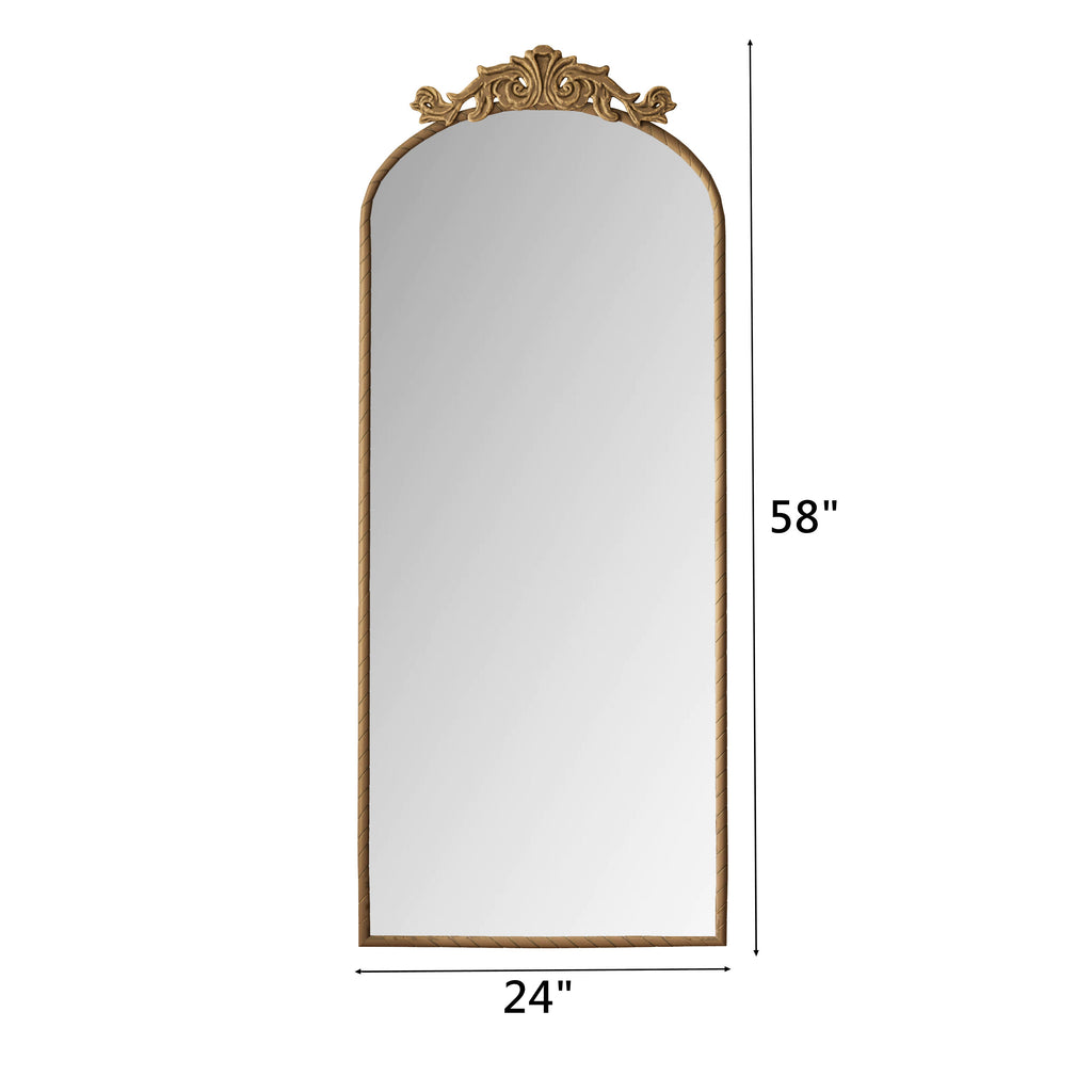 58"x24" Arched Full Body Mirror with Vintage Ornate Carving