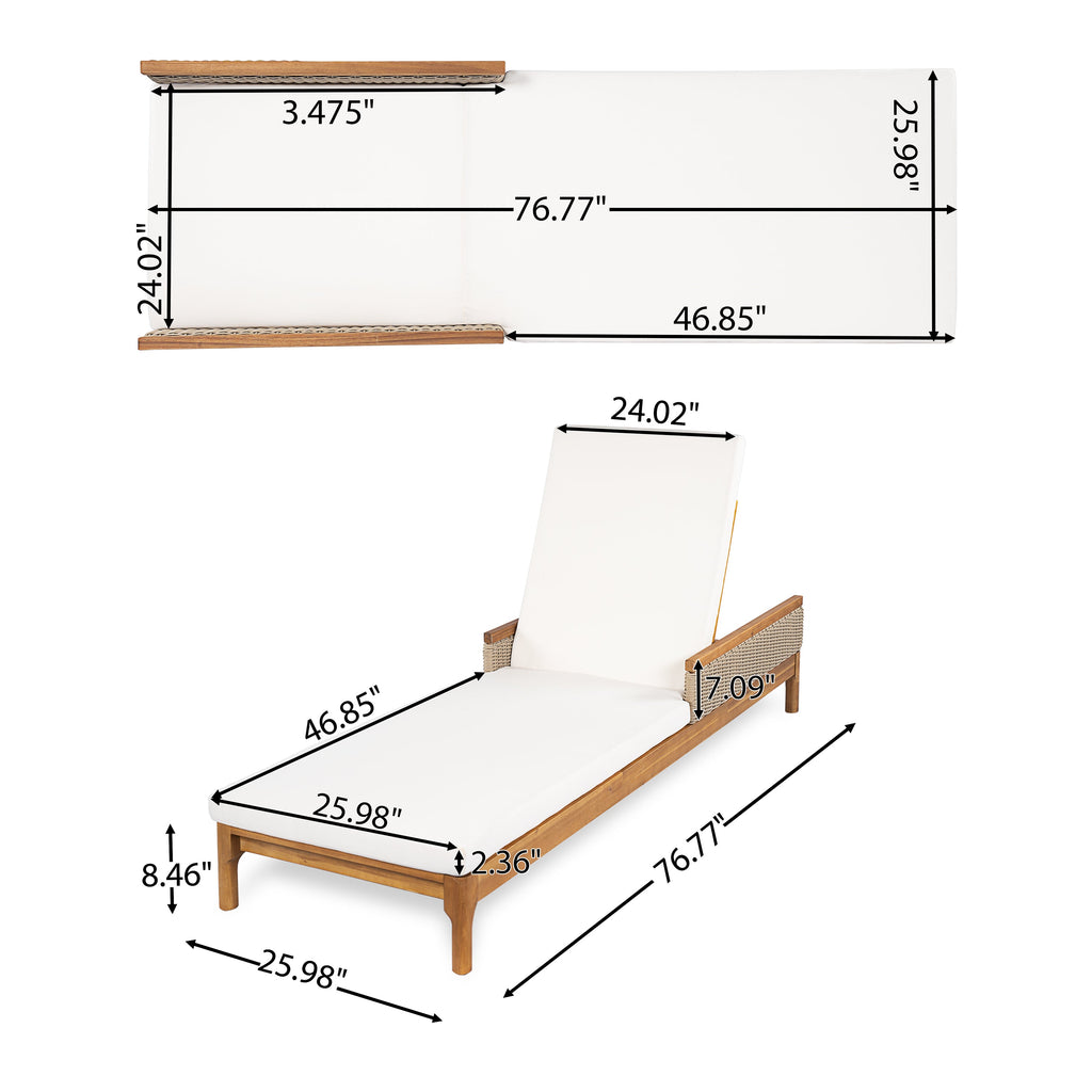 Solid Acacia Wood Sun Chaise Lounger