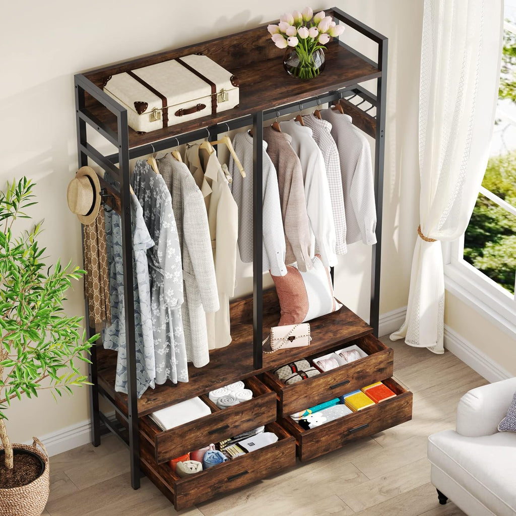 47.2" Rustic Brown Freestanding Closet Organizer