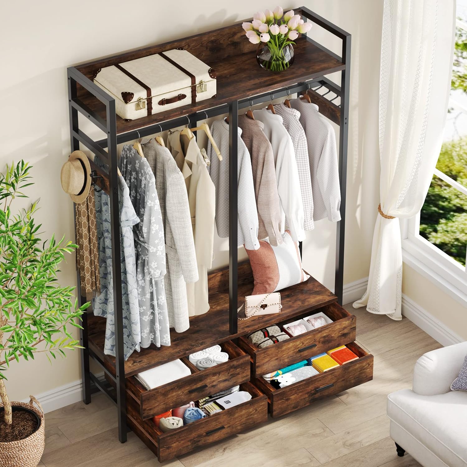47.2" Rustic Brown Freestanding Closet Organizer