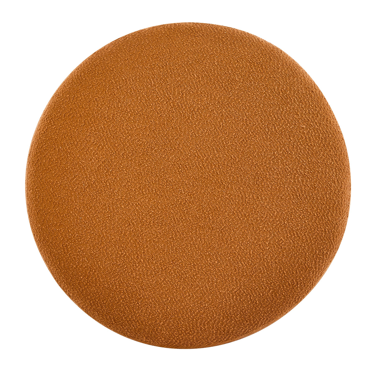 Modish Round Ottoman: Boucle Top with Splayed Rubber Wood Legs, Pumpkin