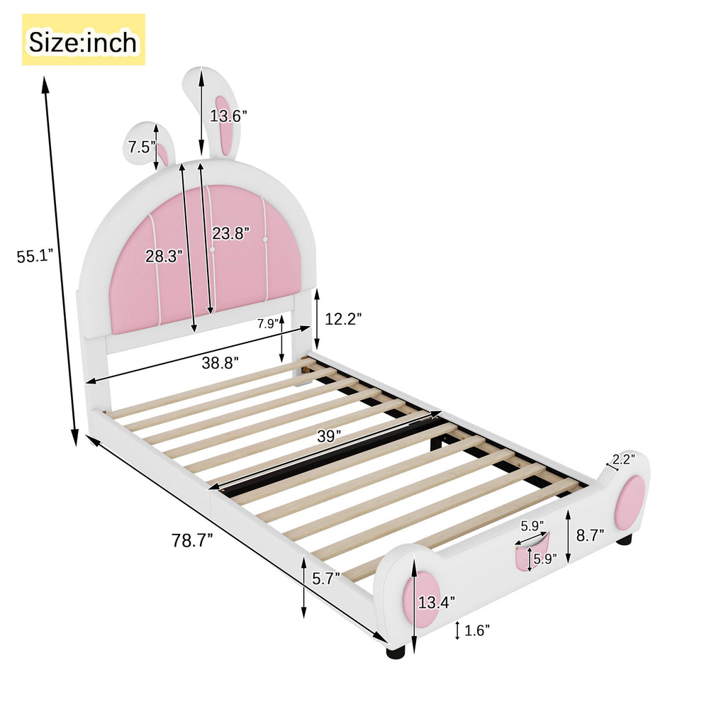 Twin Size Upholstered Platform Bed With Rabbit Shaped Headboard