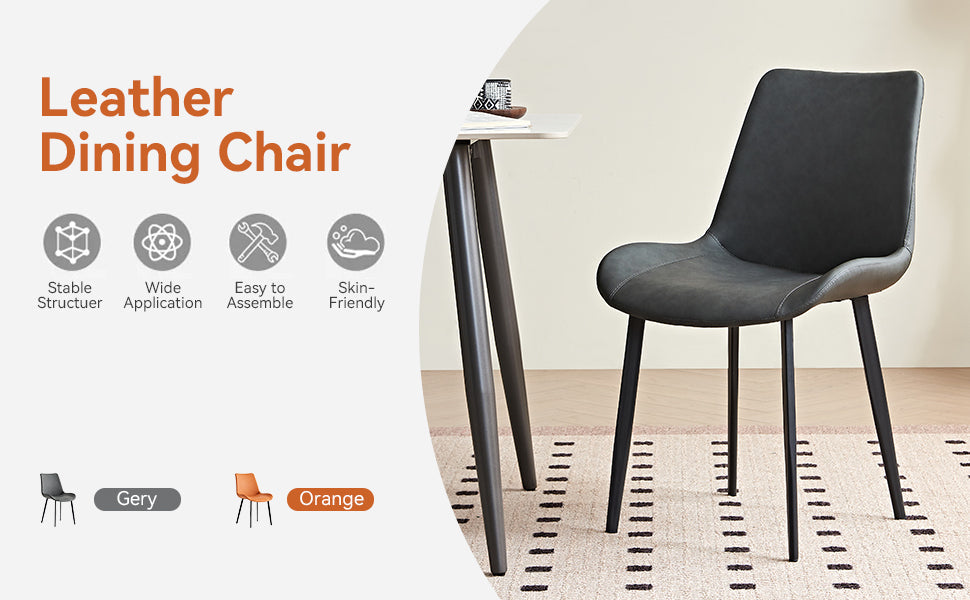 Grey PU Leather & Iron Leg Dining Chairs (2-Piece)