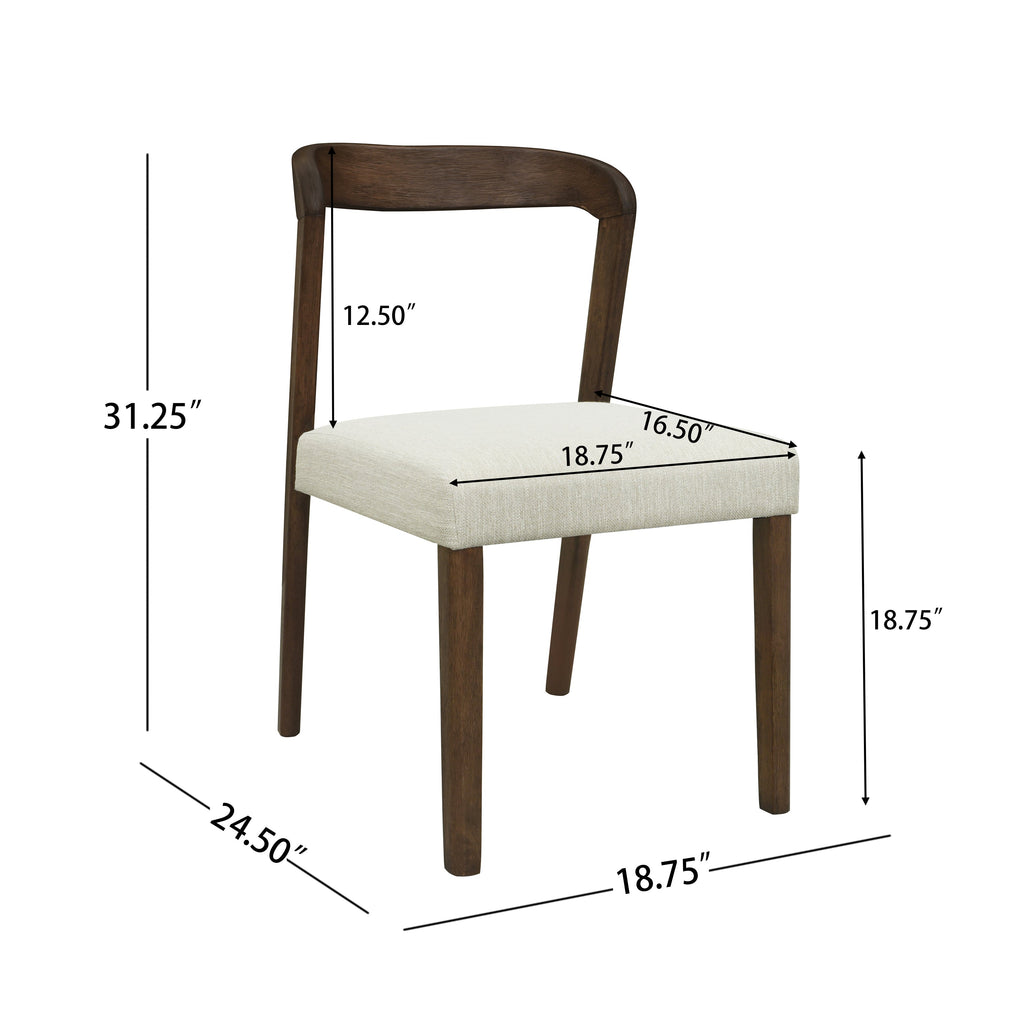 Solid Rubber Wood Dining Chairs (Walnut + Beige) - Set of 2