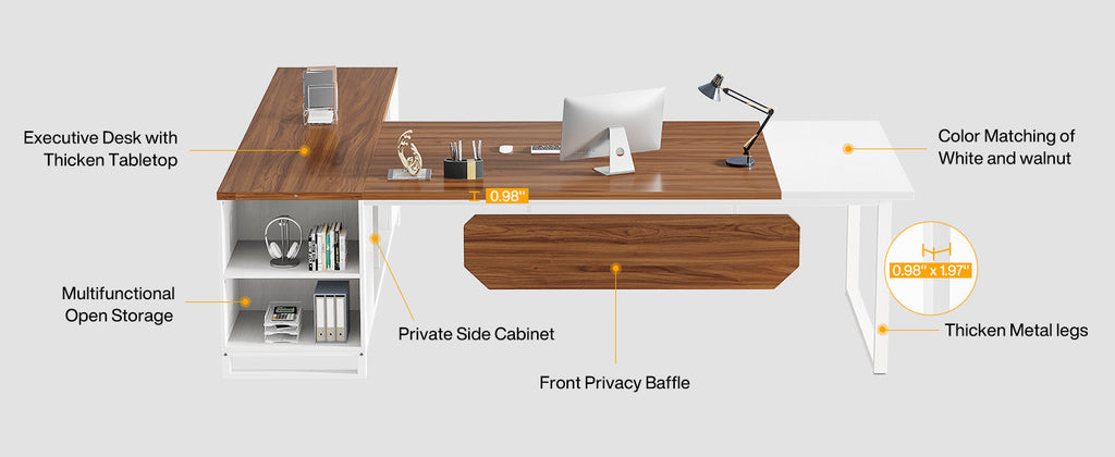 70.8-Inch Executive Desk with 55-Inch File Cabinet