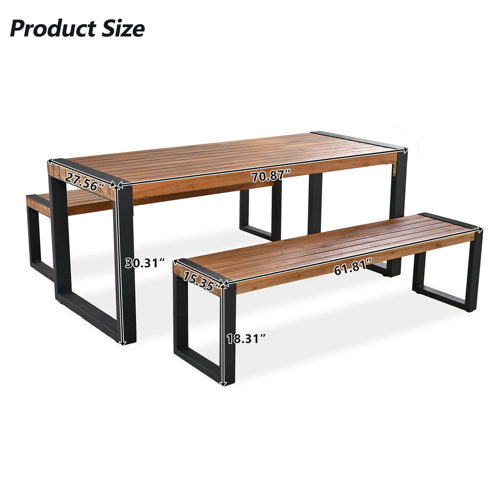 GO 3-Pieces Outdoor Dining Table with Benches