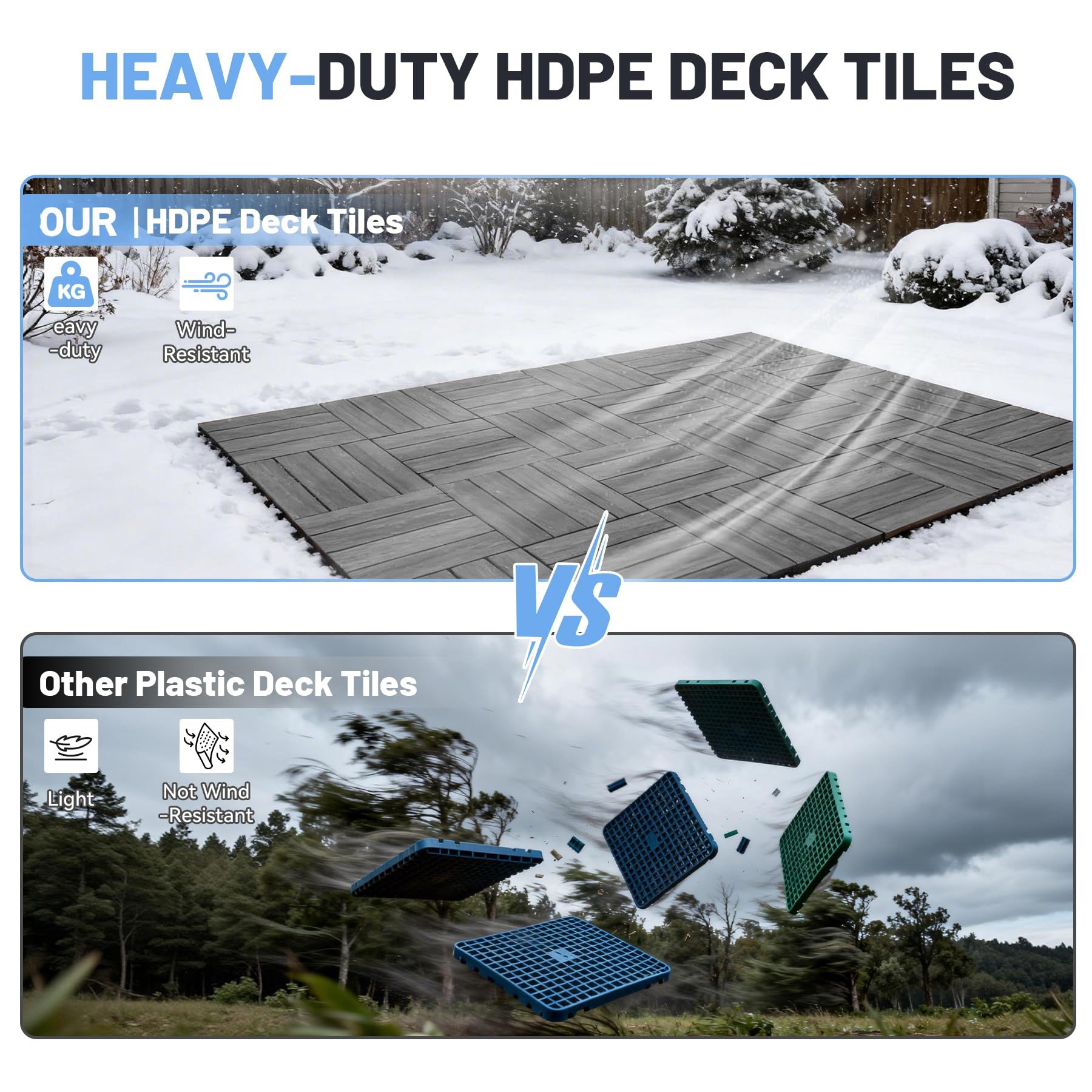 44 Pcs Interlocking Deck Tiles - HDPE Outdoor Flooring