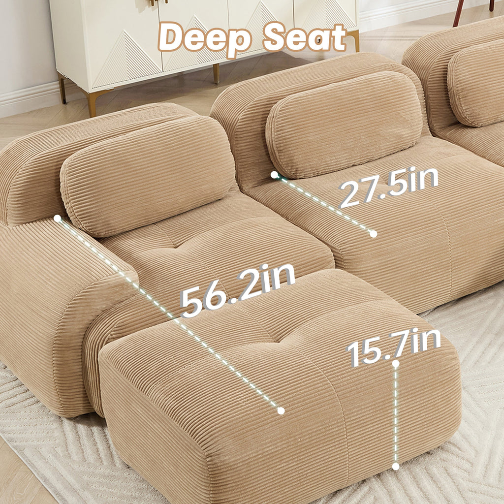 Three-Seat Modular Sofa with 3 Ottomans - Camel