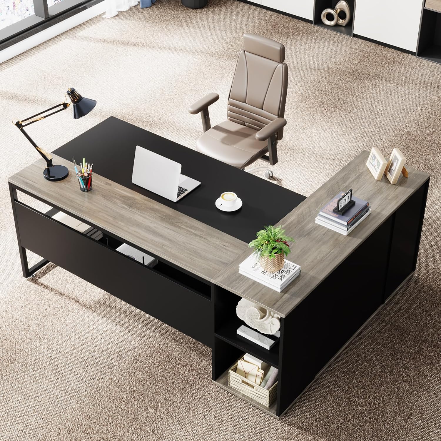 71 Inch Executive Desk with Cabinet Storage