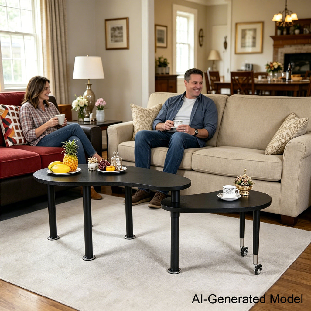 Contemporary Rotatable Cocktail Table with Solid Rubber Wood Legs