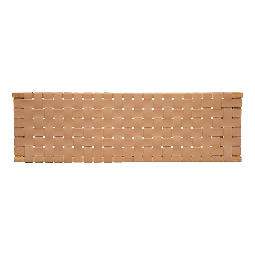 Stylish Acacia Wood Bedroom Bench with Woven PU Leather Seat