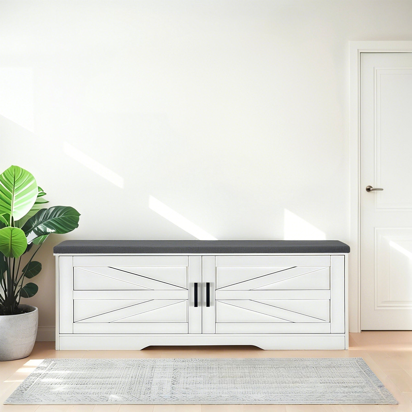 2-Tier Storage Bench with Padded Seat Cushion