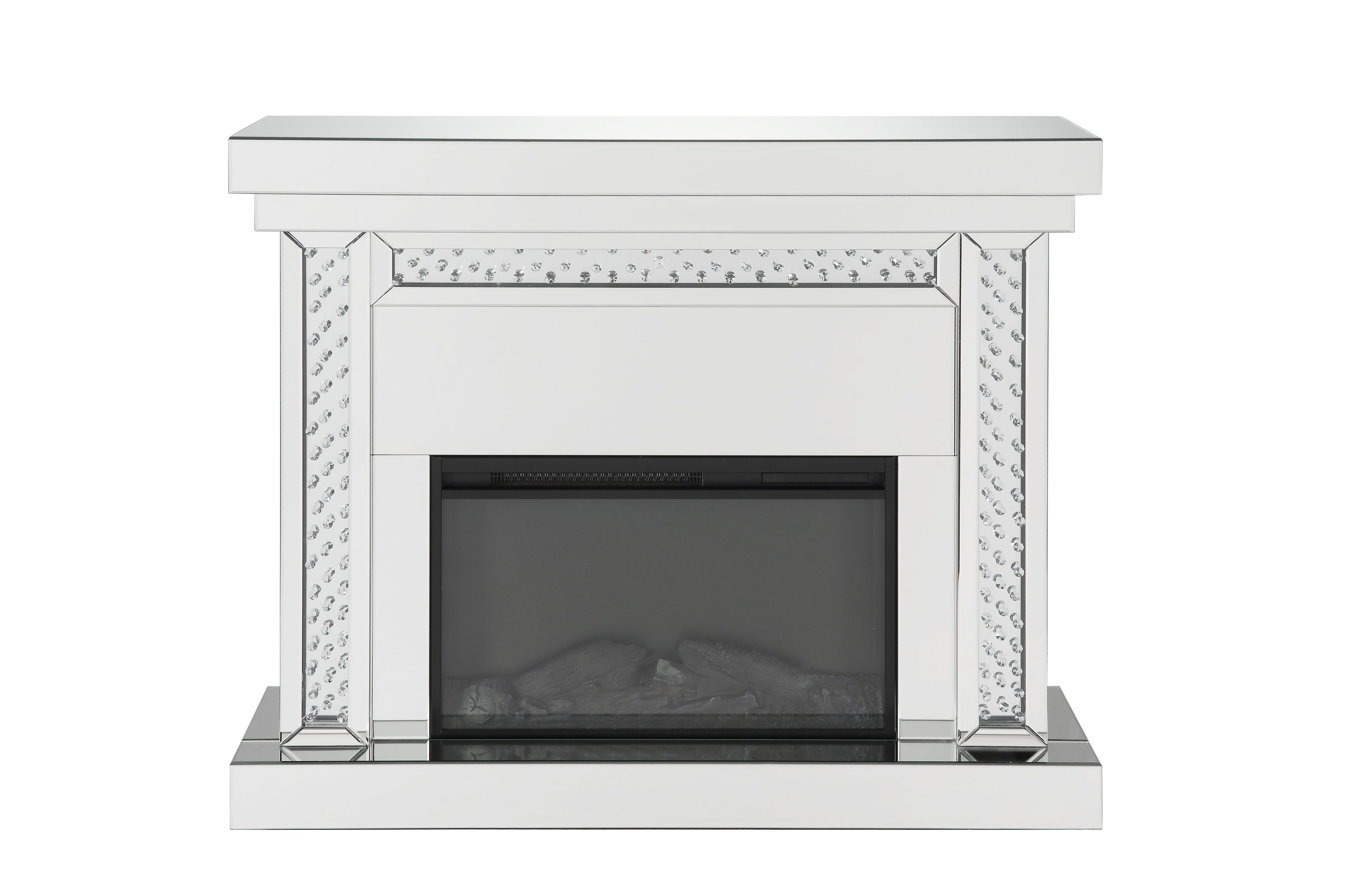 Nysa Mirrored & Faux Crystals Fireplace