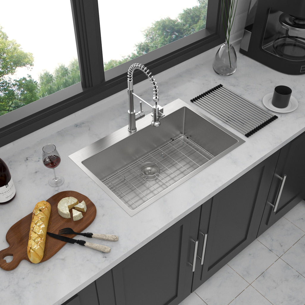 33" Single Bowl Drop In Kitchen Sink - 16 Gauge Stainless Steel