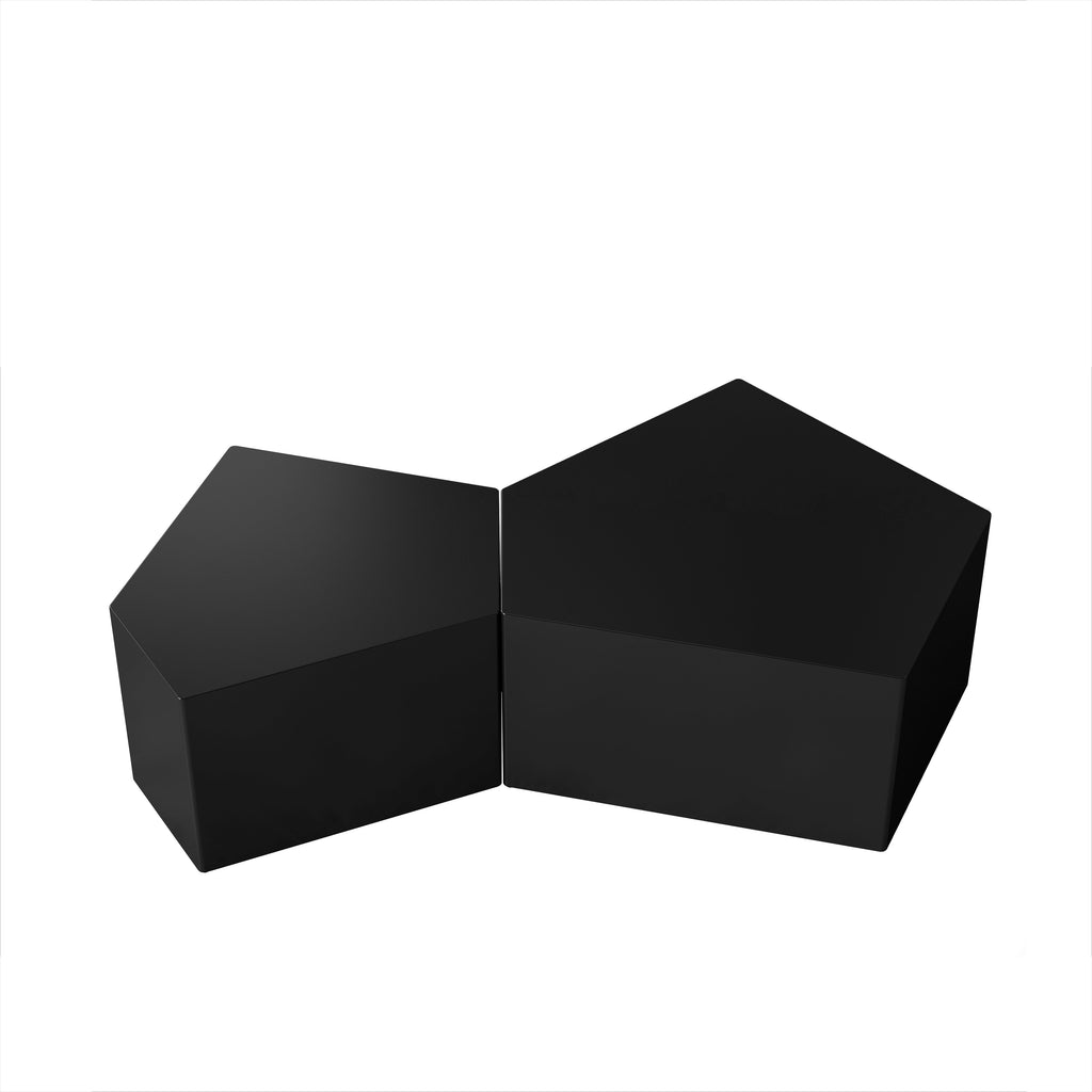 Irregular Pentagon Nesting Coffee Table Set - Black, Set of 2