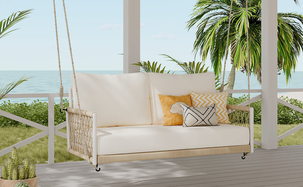 TREXM 1-Piece Woven Rope Outdoor Swing Sofa