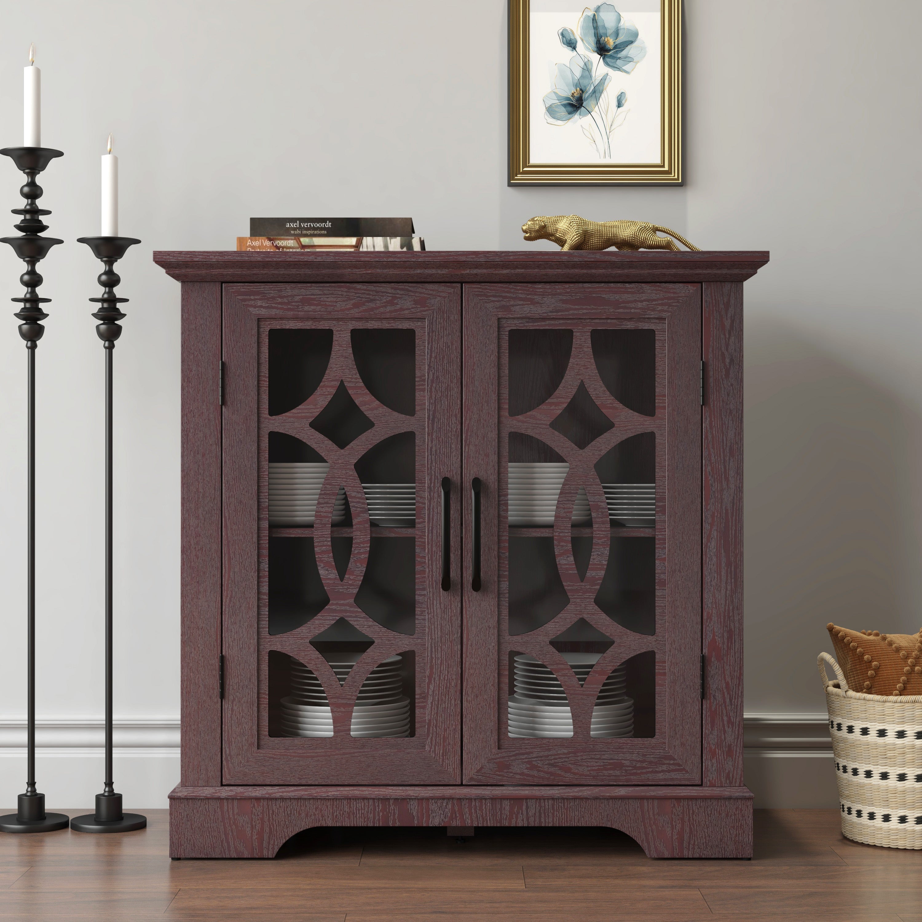Spacious Size Sideboard with 2 Clear Tempered Glass Doors
