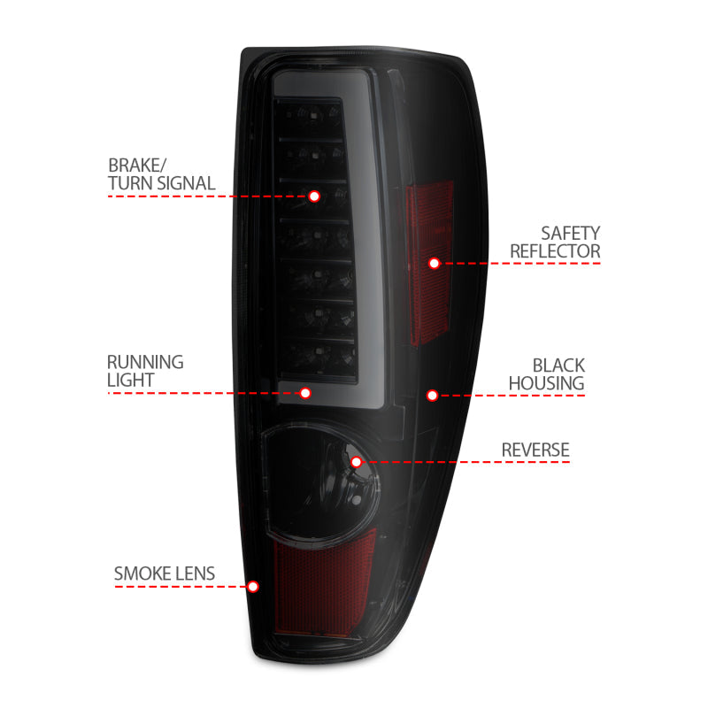 ANZO 2004-2012 Chevrolet Colorado/ GMC Canyon LED Tail Lights w/ Light Bar Black Housing Smoke Lens 311383