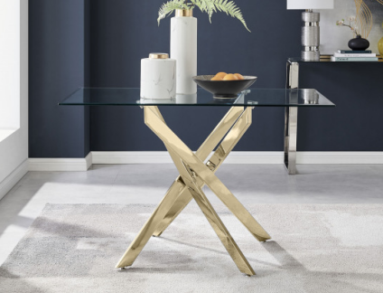Modern Rectangular Glass Table in Golden Frame