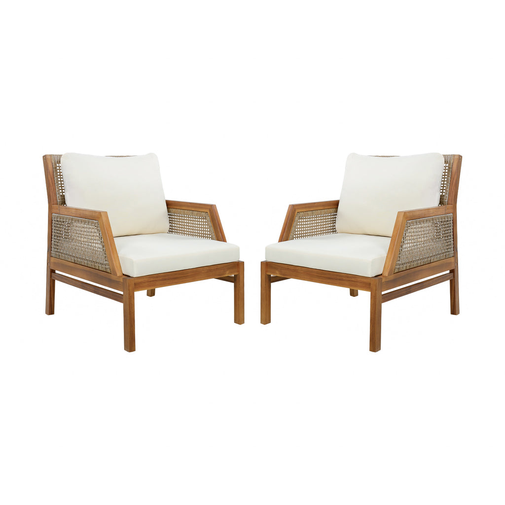 2 Piece Acacia Wood Patio Furniture Club Chair Set