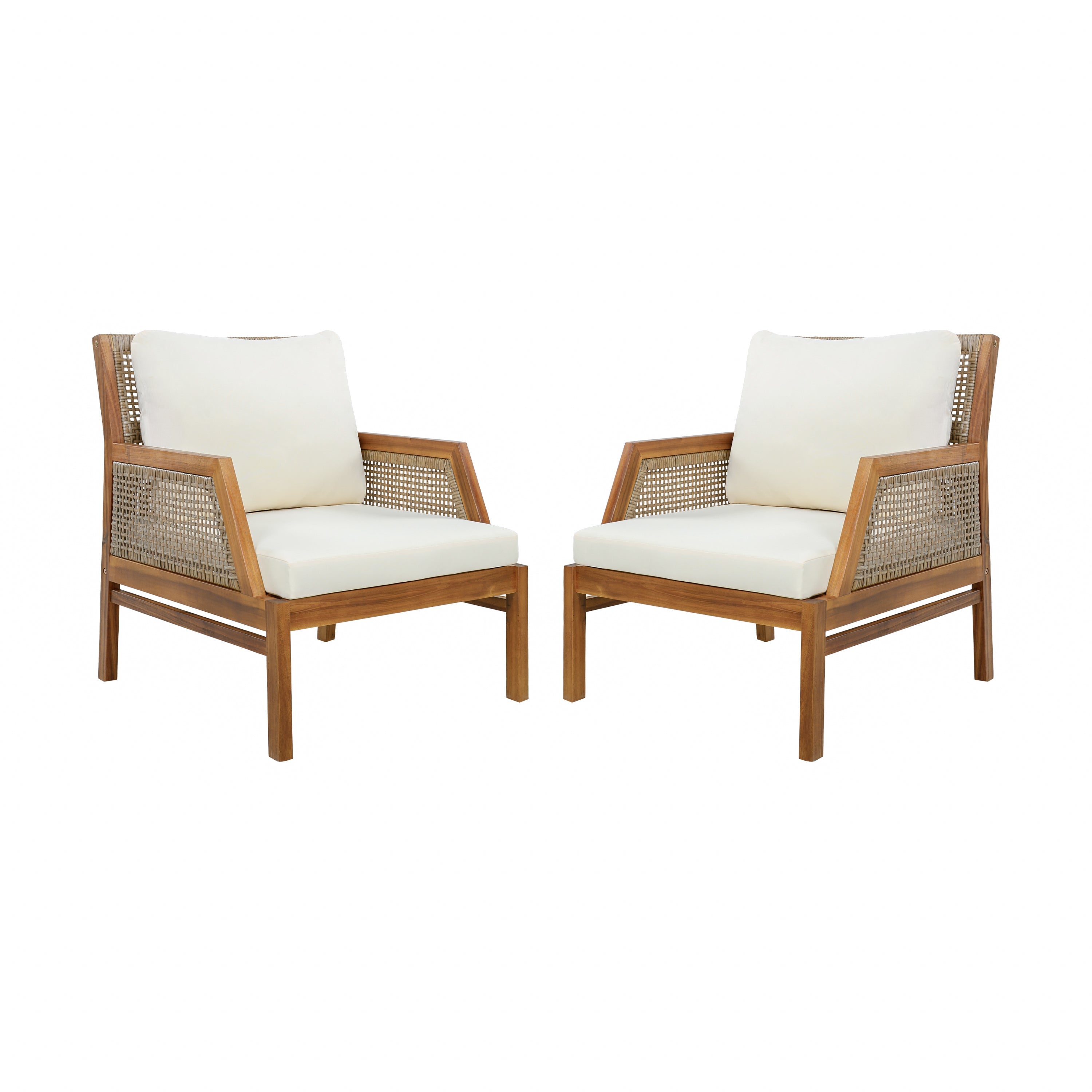 2 Piece Acacia Wood Patio Furniture Club Chair Set