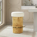 Nebula 26" Backless Round Upholstered Counter Stool with Burl Wood
