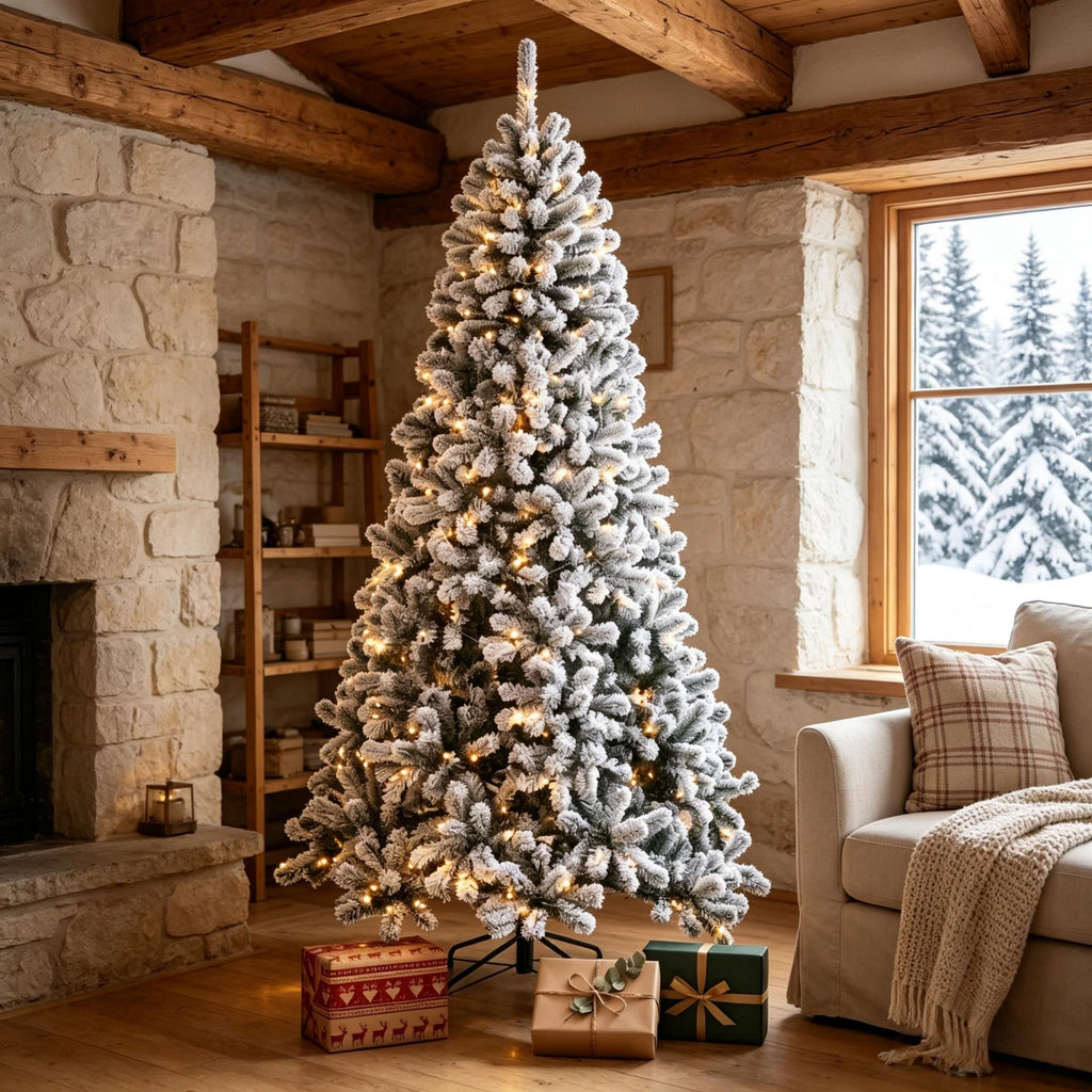 6 ft Pre-Lit Snow-Flocked Northern Pine Artificial Christmas Tree