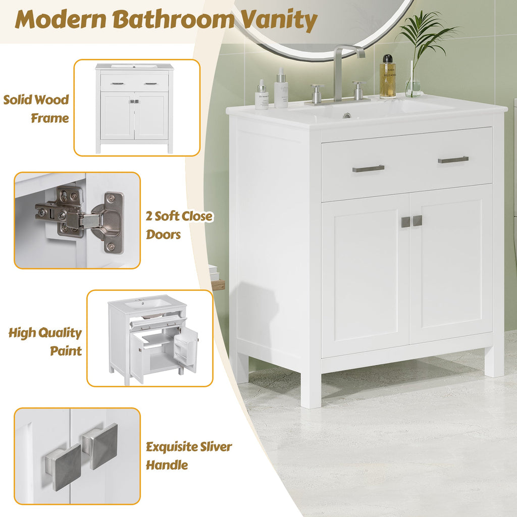 30-Inch Bathroom Vanity with Ceramic Sink, Modern