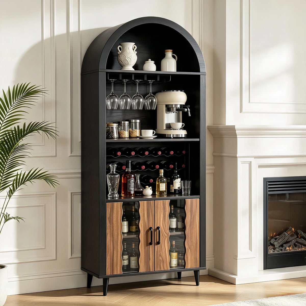 71" Farmhouse Arched Wine Bar Cabinet