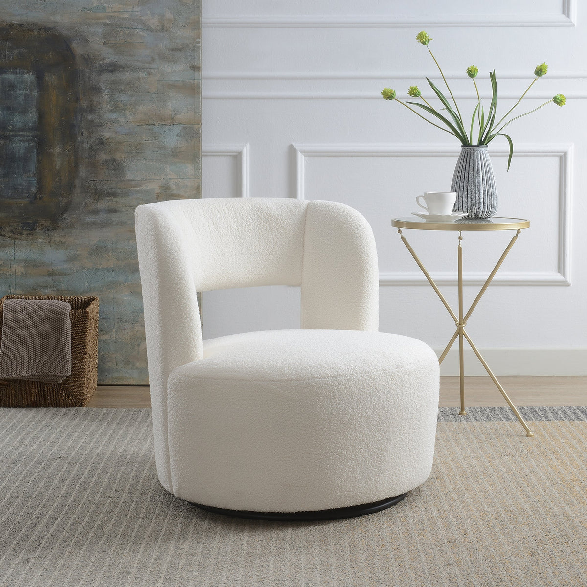 Swivel Barrel Chair with Soft Teddy Fabric