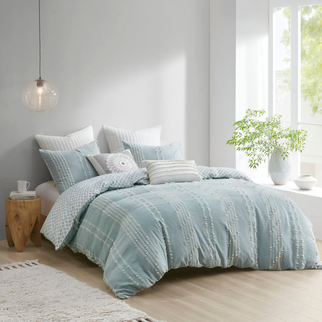 King/Cal King 3 Piece Cotton Jacquard Duvet Cover Set