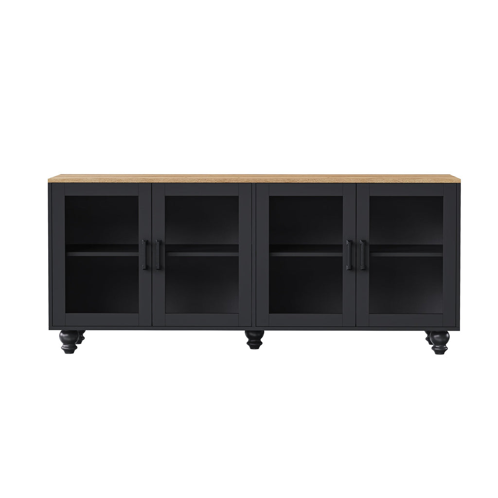 ON-TREND Farmhouse TV Stand with Tempered Glass Doors
