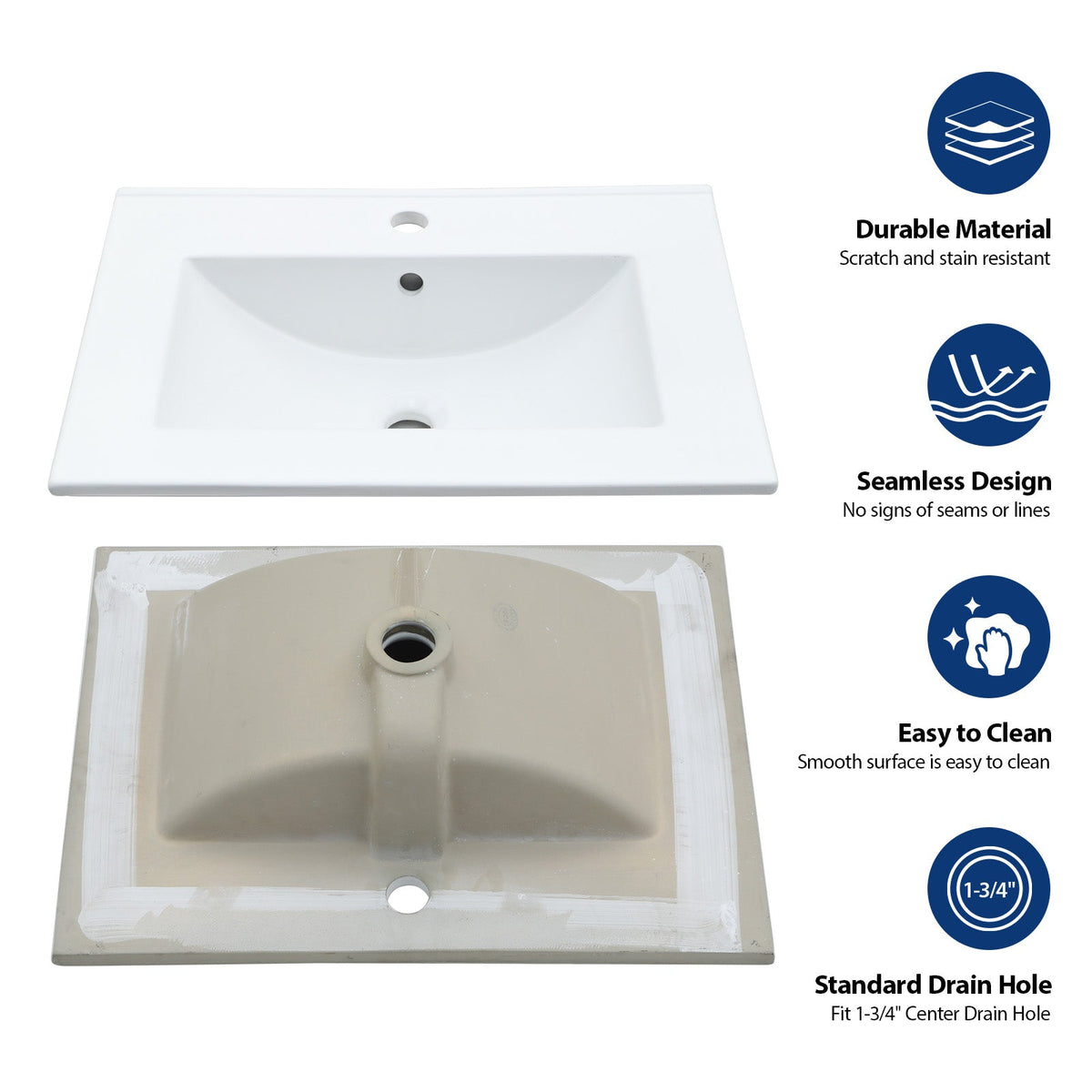 24" x 18" Bathroom Ceramic Console Sink